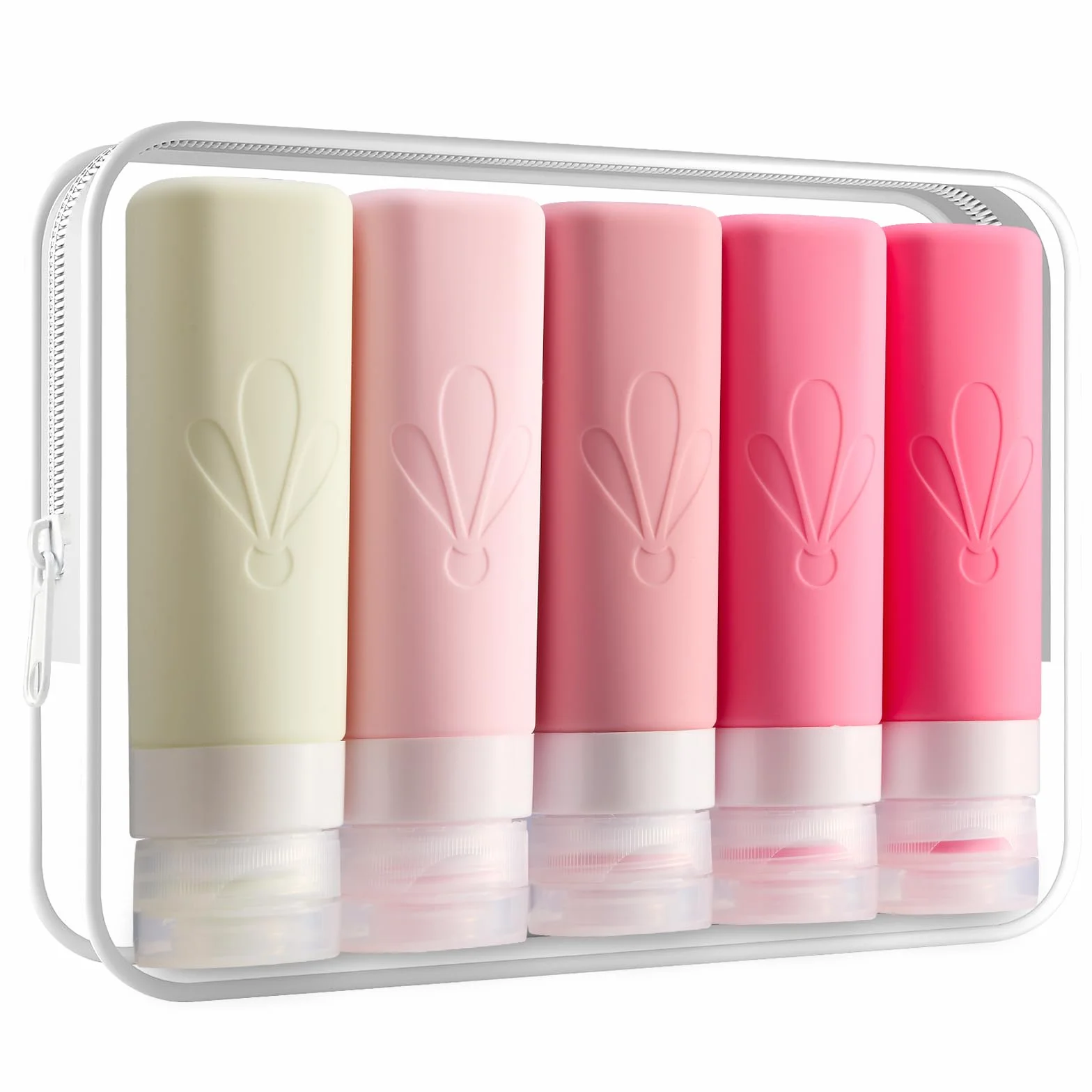 INSFIT 5 Pièces Flacon Voyage Silicone 90ml, Kit Avion Accessoires Approuvé TSA, Contenant Anti-Fuite Sans BPA