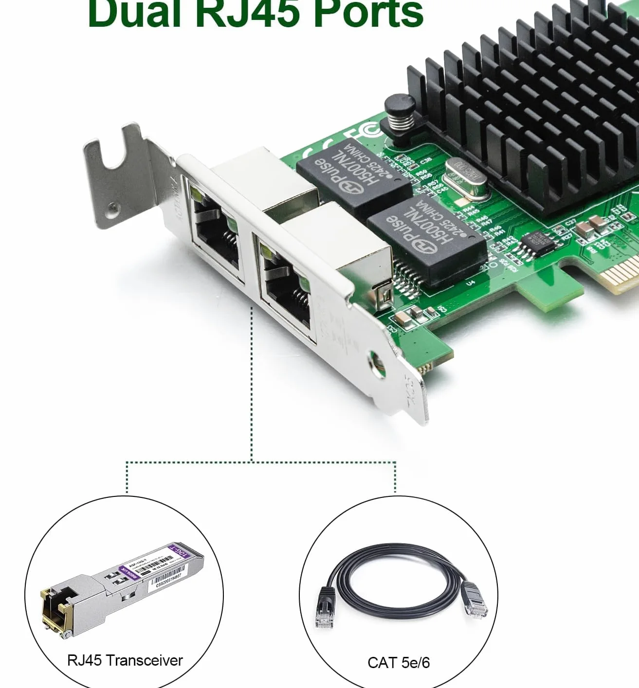 REDLUX Carte réseau PCI-e 10/100/1000 Mbps (NIC) avec puce Intel 82576EB, double ports RJ45, comparé à Intel E1G42ET, PCIE 2.0 X1, compatible Windows/Windows Server/Linux/Vmware Esxi