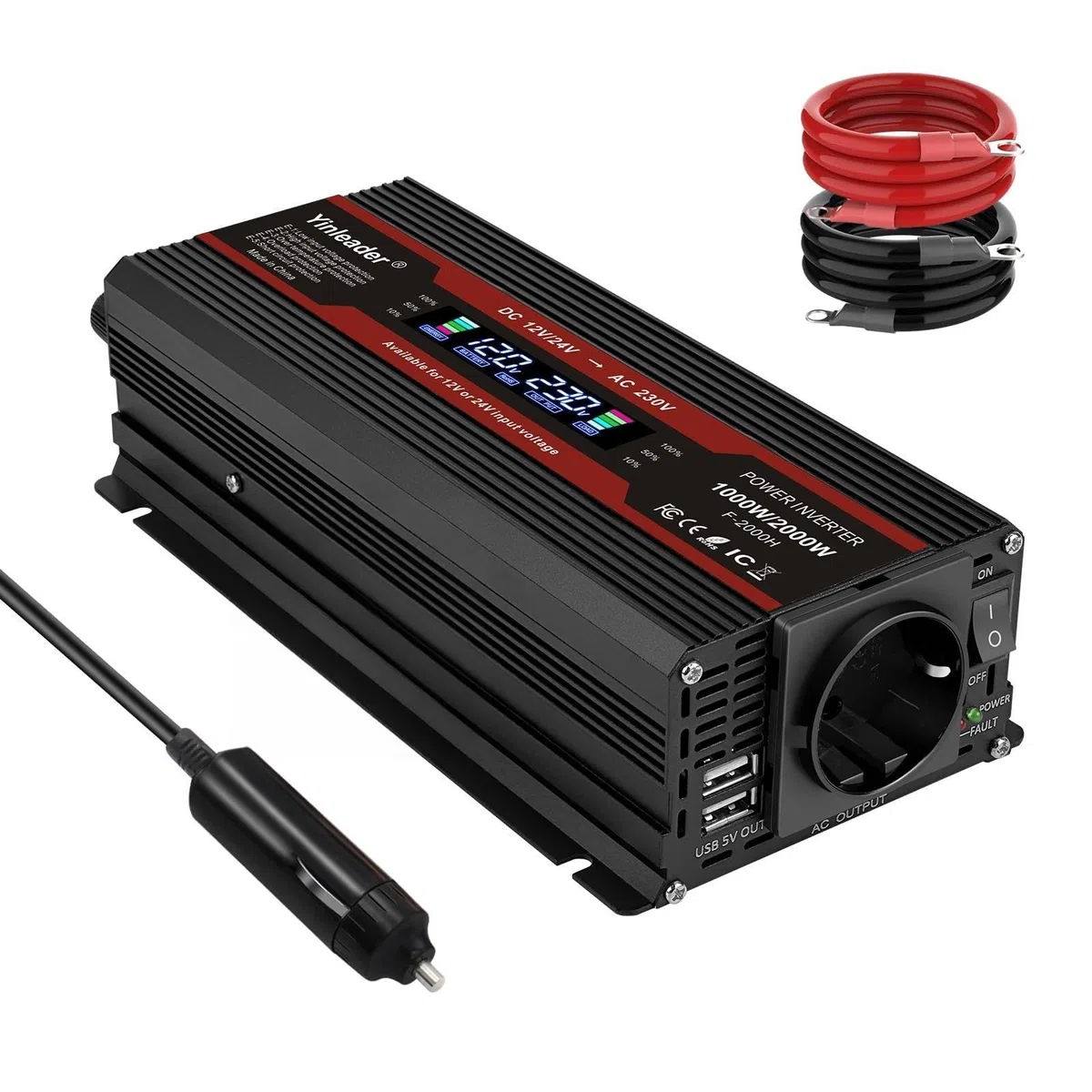 Yinleader Convertisseur 12V/24V vers 230V 1000W, Onduleur Auto-Détection
