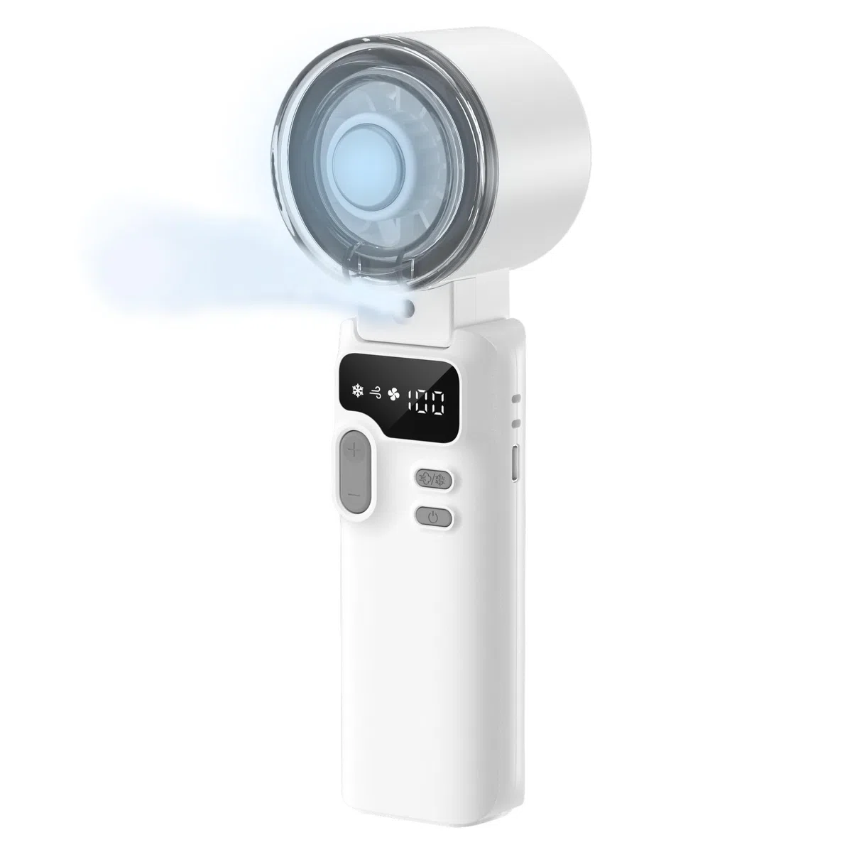 Générique Ventilateur 3-en-1 avec Brumisateur et Plaque Métallique Refroidissante par Contact,USB-C, Réservoir d'Eau 34ml, Batterie 3000mAh, 4 Vitesses, Pliable, pour Bureau, Voyage, Portable Poche