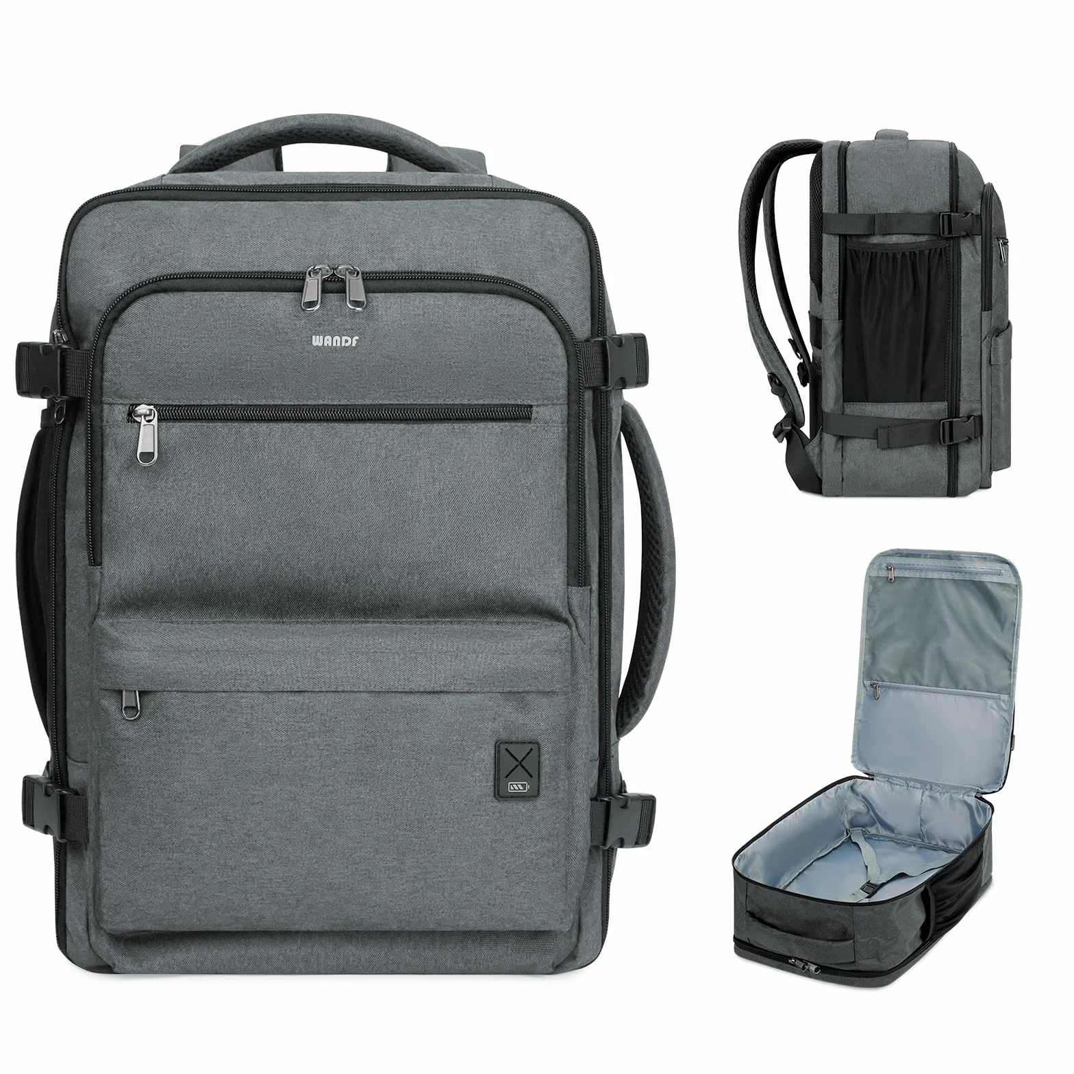 WANDF Sac à Dos Bagage à Main 45x36x20cm pour Easyjet Airlines, Sac à Main de Voyage sous Siège avec Compartiment Humide, Sac à Dos pour Ordinateur Portable 17 Pouces pour Hommes et Femmes