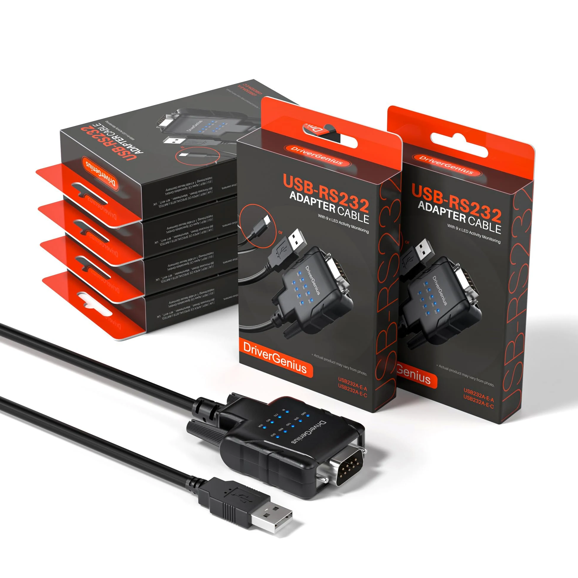 DriverGenius Prolific PL2303 Lot de 6 câbles adaptateur USB vers série RS232 avec 9 indicateurs LED, pour Windows 11, macOS 14 Sonoma, Linux (USB232A-E-A, 1 m)