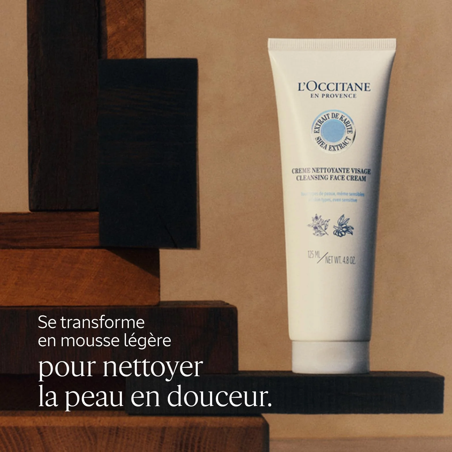 L'OCCITANE Crème Nettoyante Visage Karité 125 ml Fabriqué en France