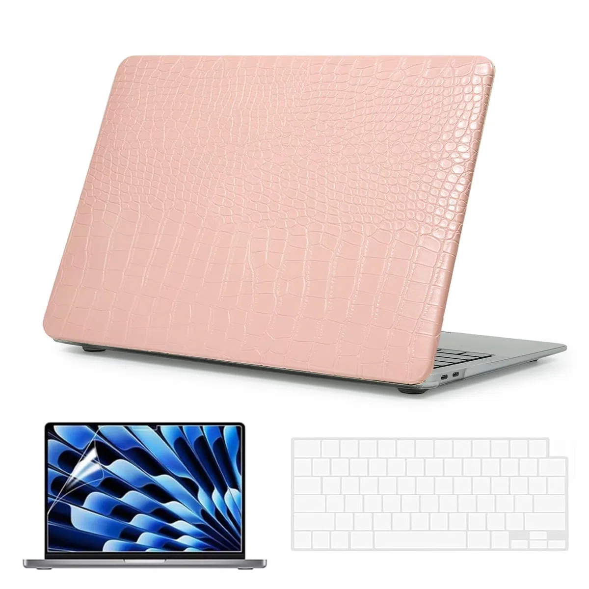Étui en cuir synthétique crocodile compatible avec MacBook Neo 13" 2026 A3404 A18 Pro Chip, coque de protection ultra fine avec couvercle de clavier transparent + protecteur d'écran pour