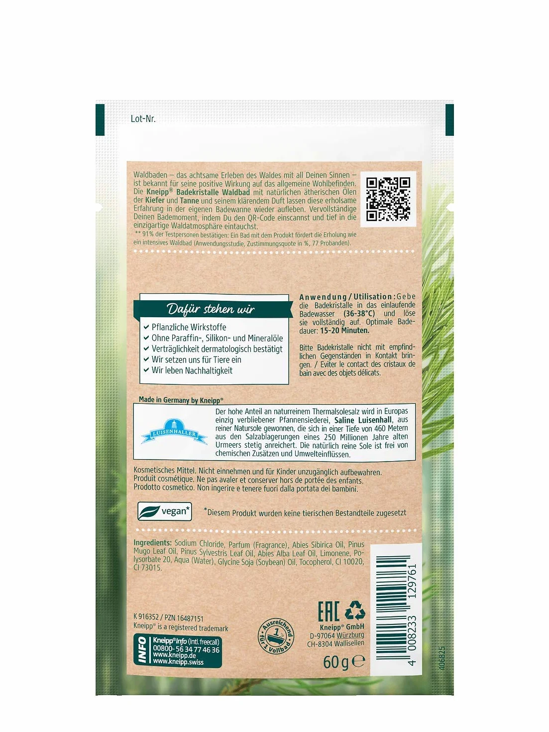 Kneipp Cristaux de bain bain forestier aux huiles essentielles de pin et sapin 60 g