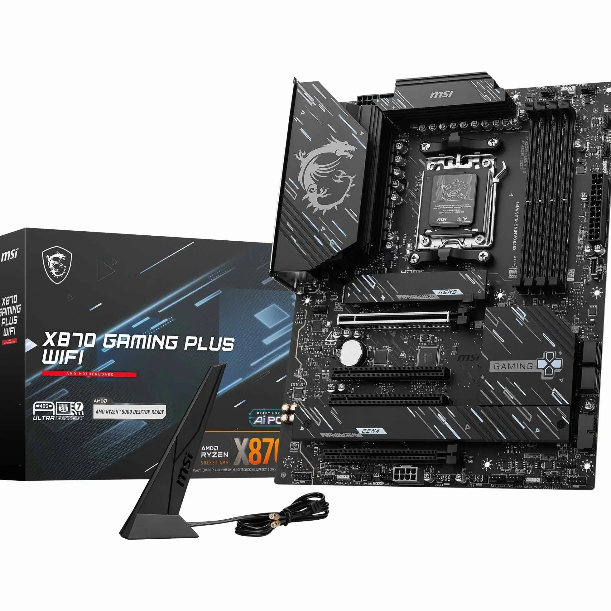 MSI Carte mère X870 Gaming Plus WiFi V1, ATX prend en charge les processeurs AMD Ryzen 9000/8000/7000, AM5-60A SPS VRM, DDR5 Memory Boost 8200+ MT/s (OC), PCIe 5.0 x16 & 4.0 x16, M.2 Gen5, Wi-Fi 7, 5G