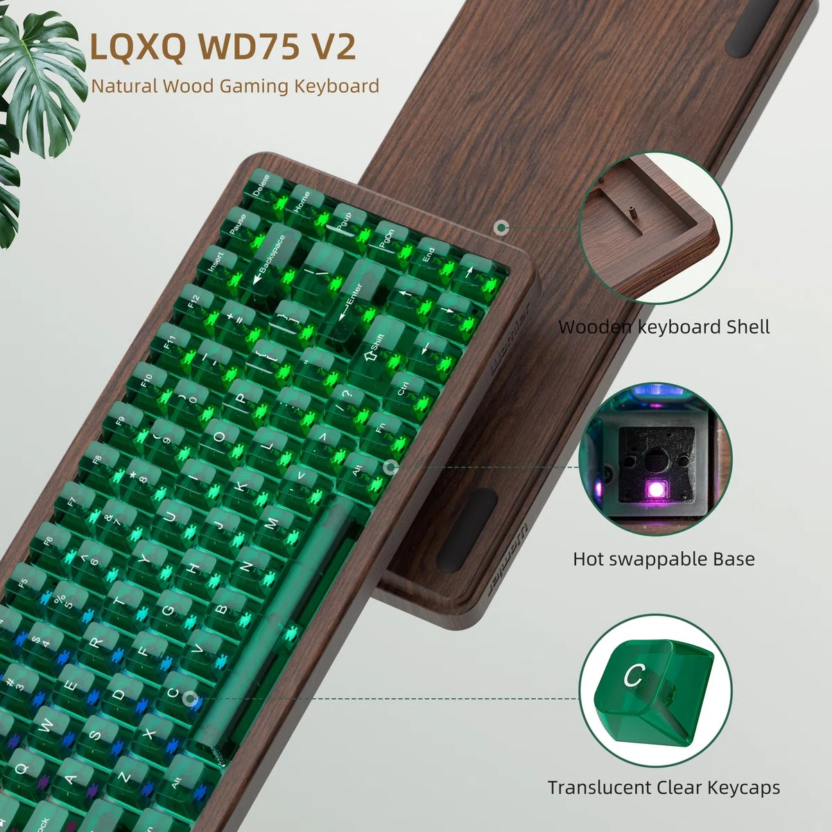 WD75 V2 Clavier mécanique en Bois 75% Tri-Mode, Via