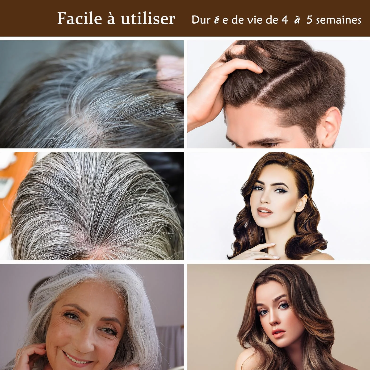 Shampoing Colorant Brun Foncé 3 en 1 pour Cheveux Blancs 500ml