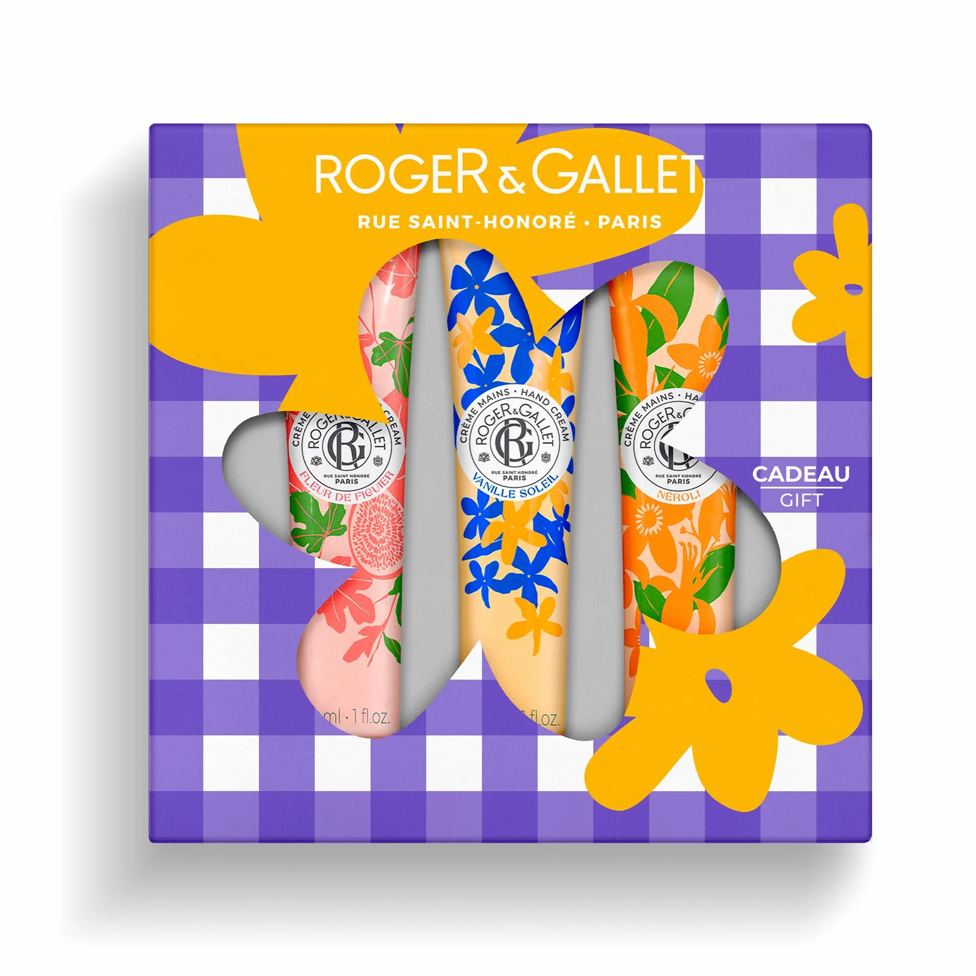 RogerGallet Coffret Trio Crèmes Mains Bienfaisantes Fleur de Figuier Vanille Soleil Néroli Beurre de Karité Amande Douce