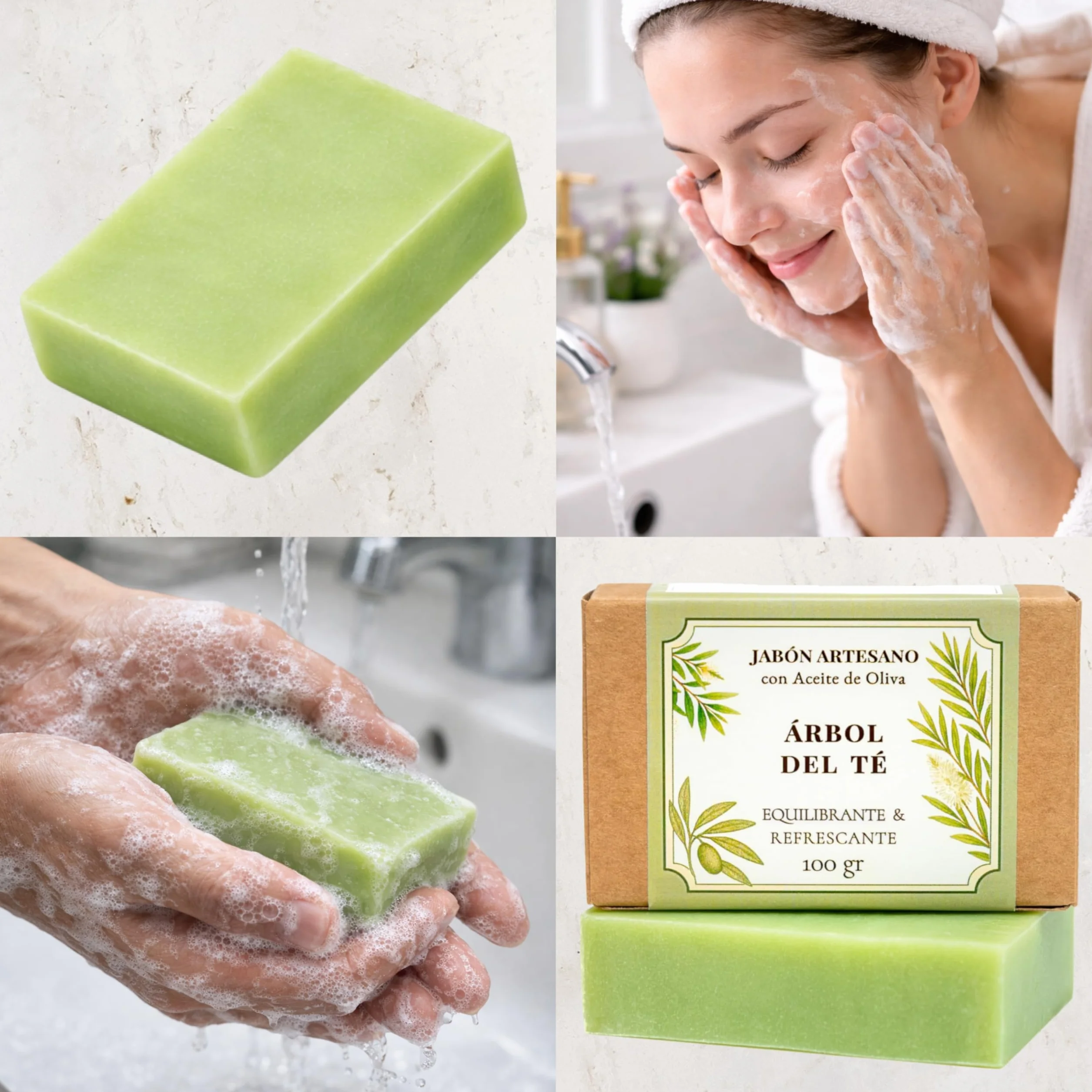 Savon Tea Tree à l'huile d'olive 100 g – savon solide corps et visage, cosmétique naturelle pour peaux grasses et mixtes