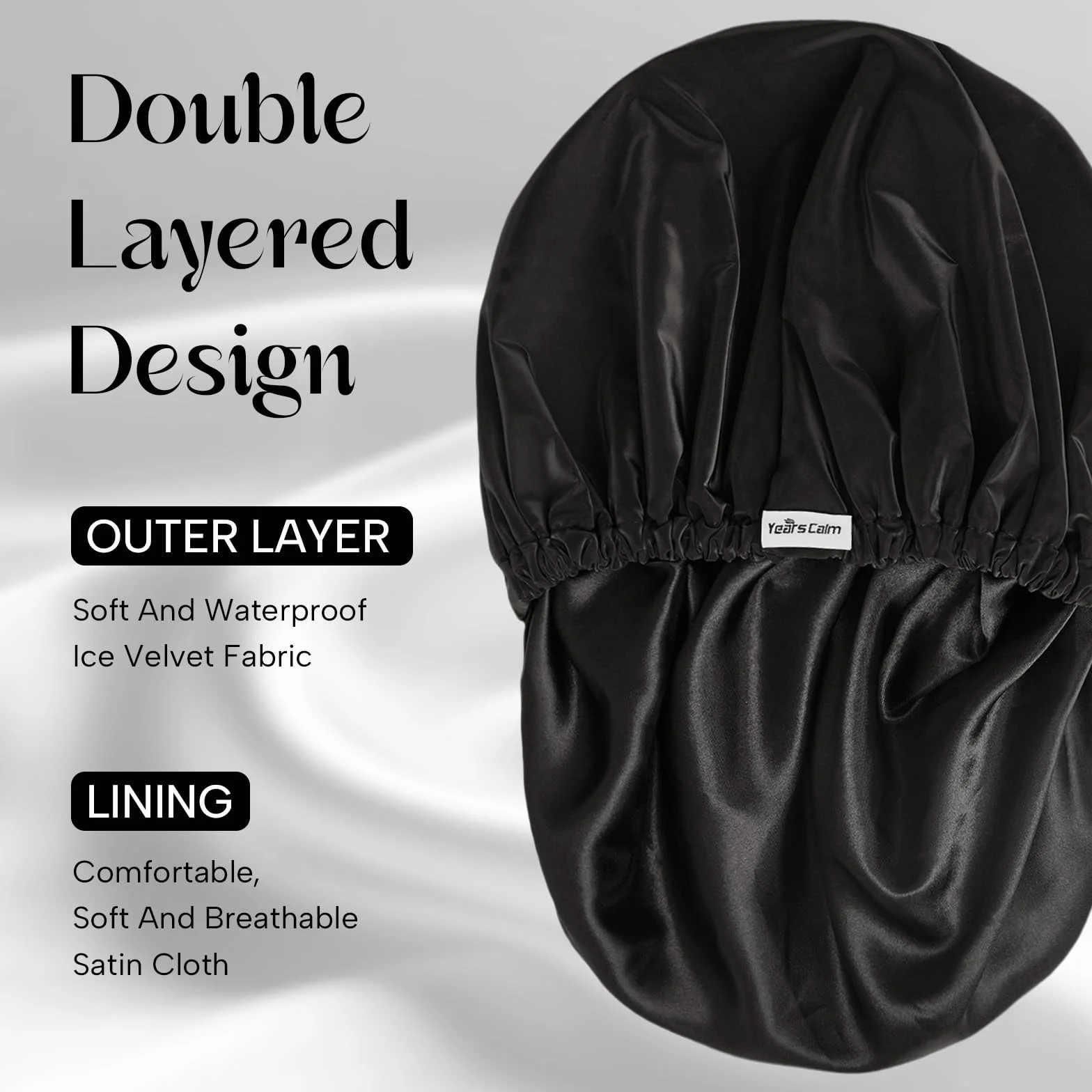 Bonnet de douche réutilisable imperméable double couche pour femme noir taille unique