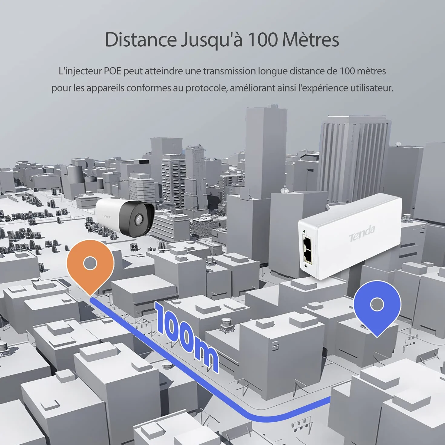 Tenda Injecteur PoE Gigabit 30W IEEE 802.3af/at 10/100/1000 Mbps POE30G-AT