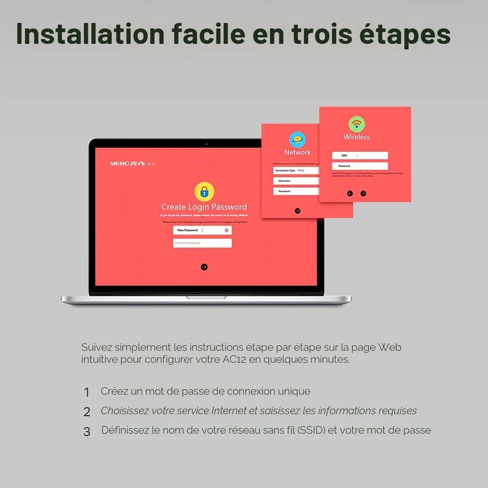 Mercusys Routeur sans Fil Double Bande AC1200, Vitesse Wi-FI jusqu'à 867 Mbps / 5 GHz + 300 Mbps / 2,4 GHz, Compatible avec IPTV et IPv6, Installation Facile, AC12