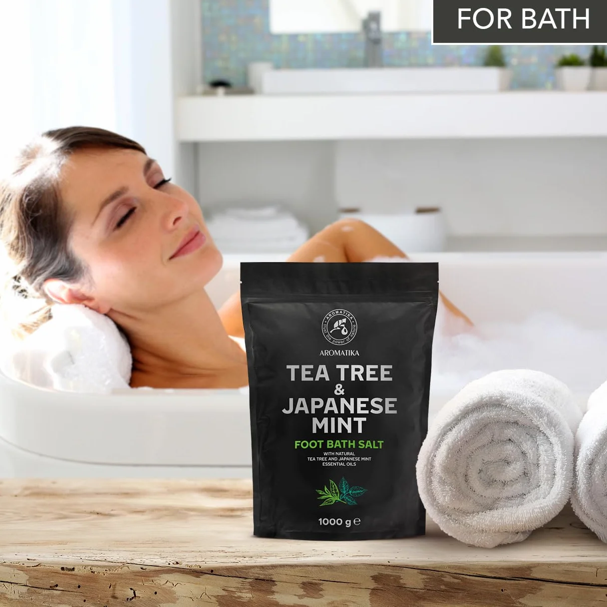 Sel de bain de pieds huile essentielle arbre à thé menthe 1000 g sel de mer naturel soin pieds ongles