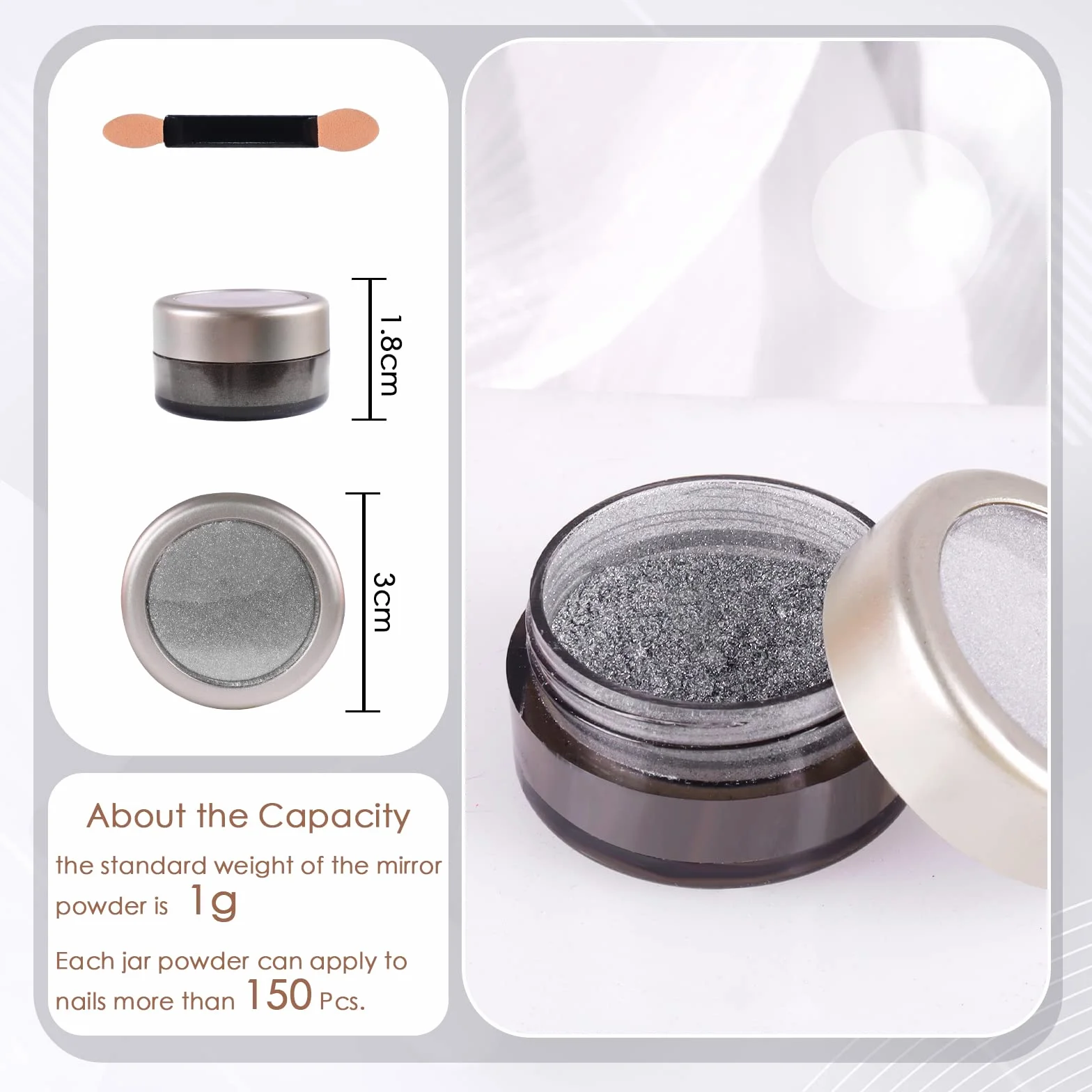 Laza Chrome Nail Powder Mirror Effect Metallic Dust Holographic Glitter for DIY Gel Polish Nail Art Silver
