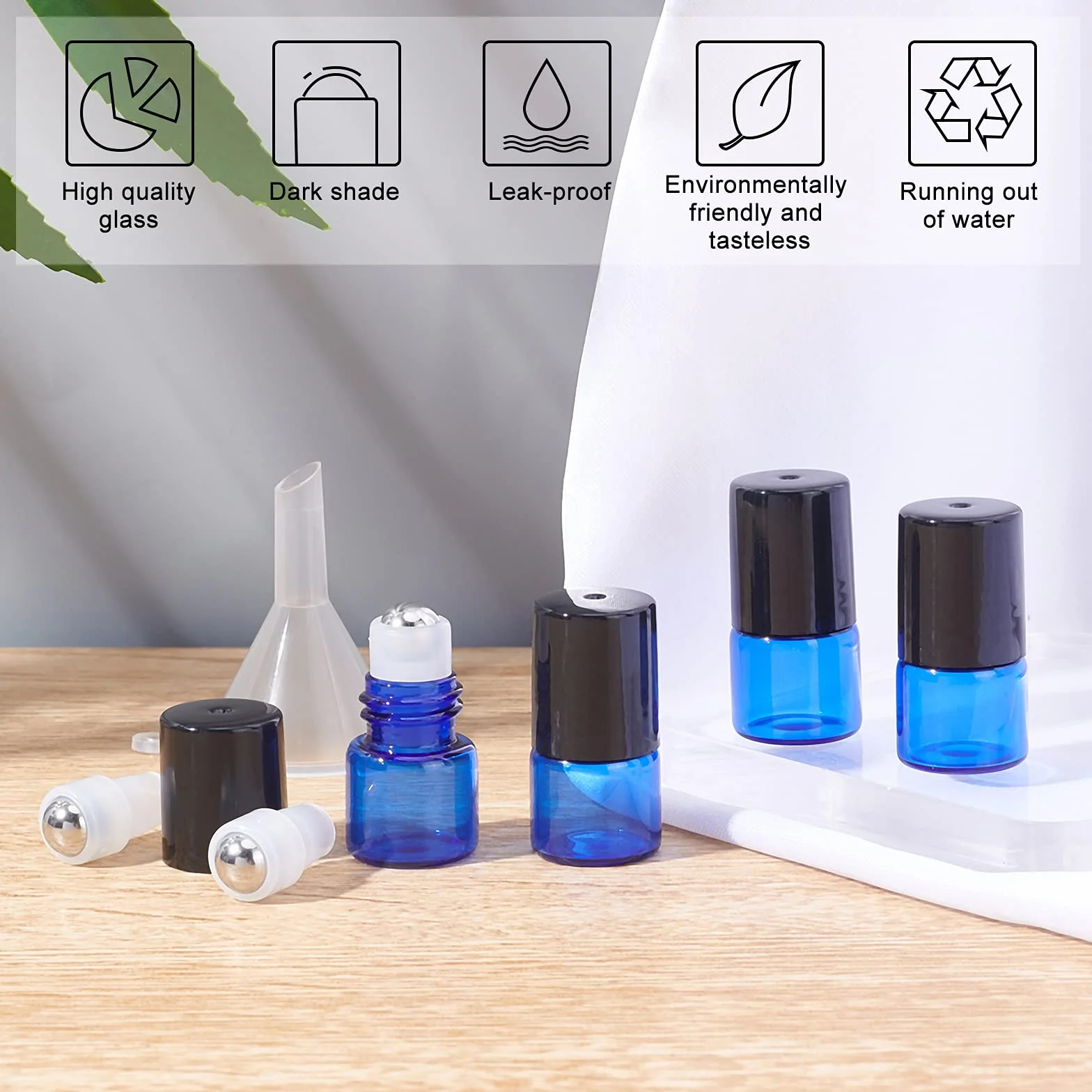 BENECREAT 30 Pack 1ml Bleu Bouteilles à rouler en verre Flacon roll-on huiles essentielles billes acier inoxydable