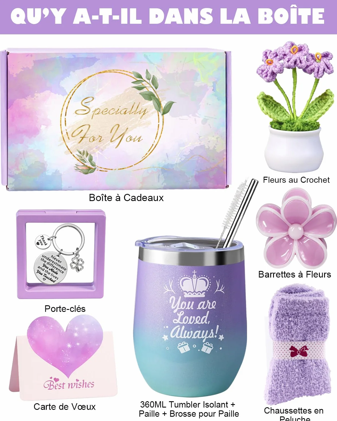LIVEHITOP Coffret Cadeau Femme Personnalisé 7 Pièces Mug Isotherme