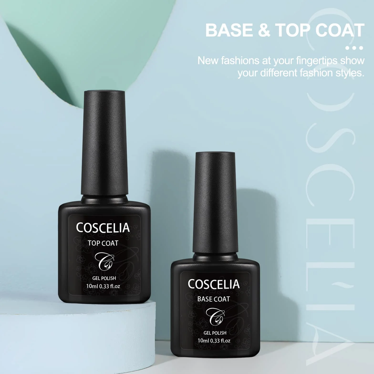 COSCELIA Base et Top Coat Vernis Semi Permanent Set 2x10ML No Wipe Nail Art Gel