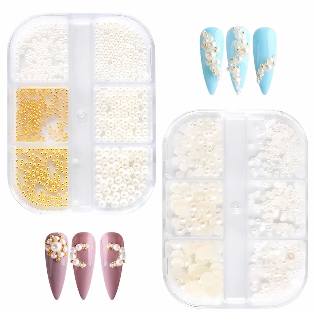 GXGM Bijoux Nail Art Perles Or Argent Mini Caviar Beads Strass Accessoires Décorations Ongles