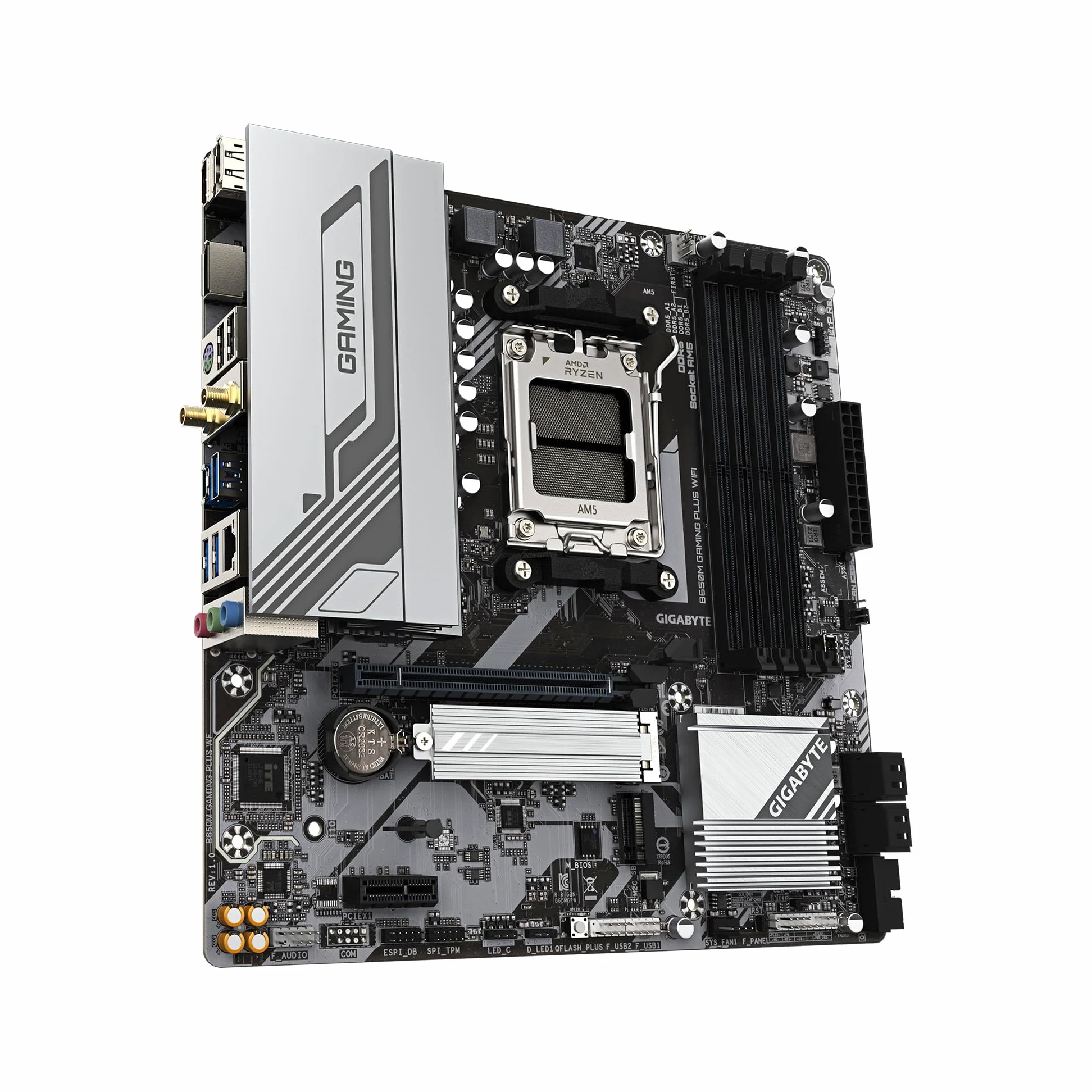 GIGABYTE B650M Gaming Plus Carte mère AMD AM5 mATX, compatible Ryzen 9000/8000/7000, DDR5, 5+2+2 Power Phase, 2 x M.2, PCIe 4.0, USB-C 3.2 Gen 1, WIFI6E, 2,5 GbE, EZ-Loquet, Q-Flash, RGB Fusion