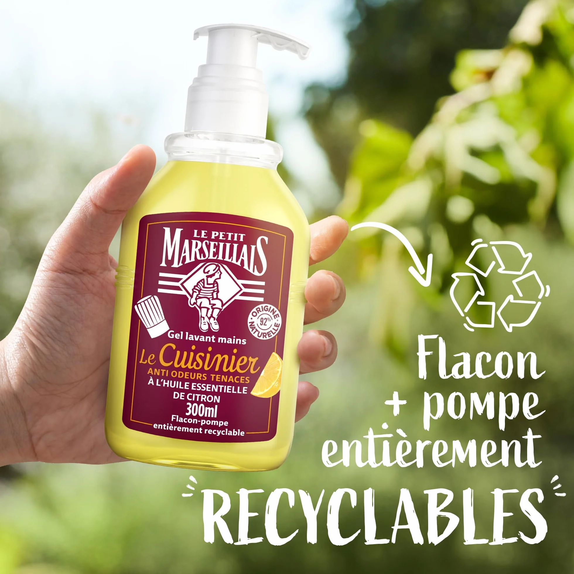 Le Petit Marseillais Gel Lavant Mains Le Cuisinier 300 ml Savon Mains Liquide Anti Odeurs Huile Essentielle Citron 92% Naturelle