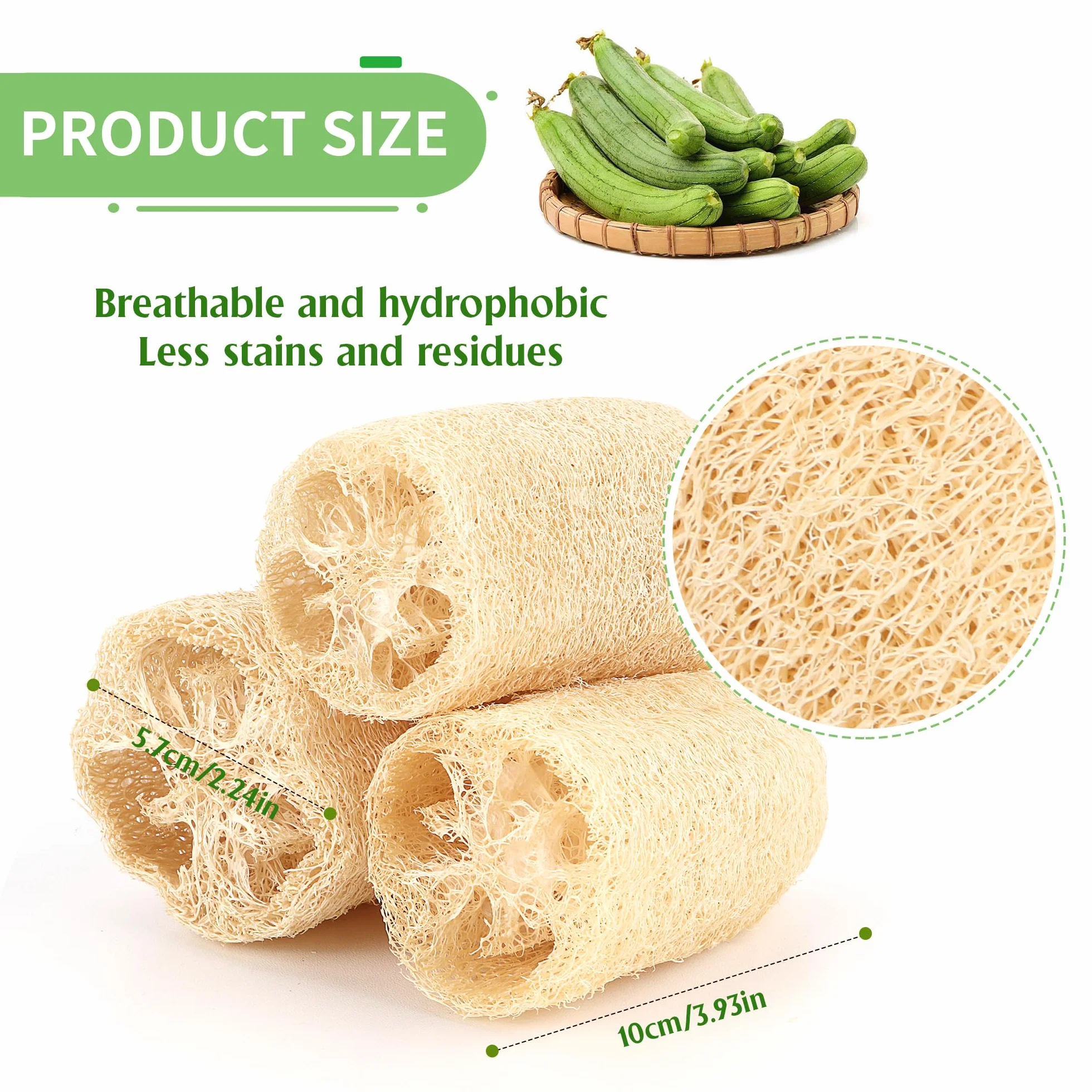 Éponge Loofah Naturel Entier 6 Pièces, Fibres Végétales Biodégradables pour Salle de Bain et Douche