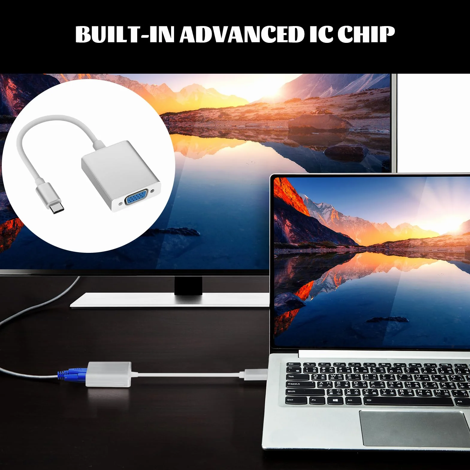 Adaptateur VGA USB-C Type C pour MacBook Pro Air iPhone 15 Plus Pro Max