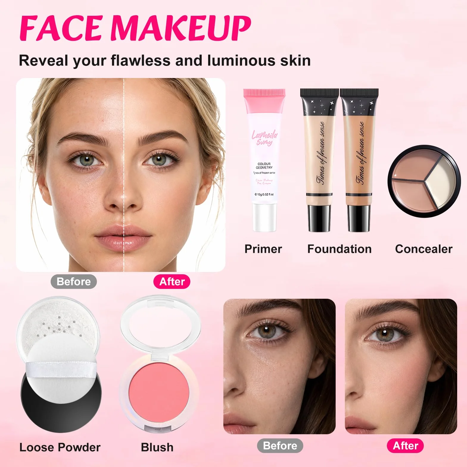 Coffret Maquillage Femme Professionnel Palette Yeux Fond de Teint Correcteurs Gloss Mascara
