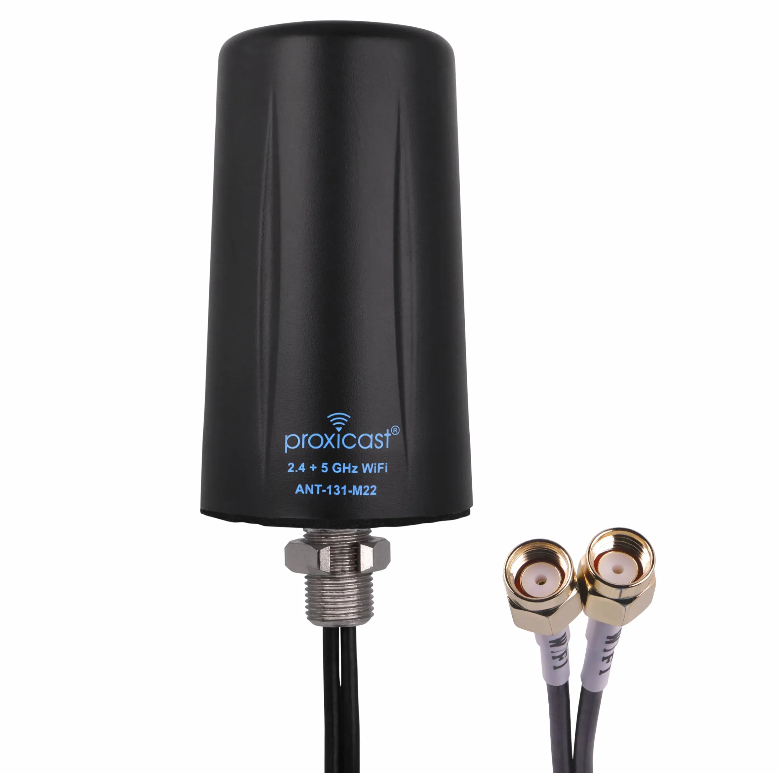 Proxicast Antenne WiFi omnidirectionnelle 2x2 MIMO intérieur/extérieur - Tri-bande 2,4/5,8/6 GHz - Gain 3-5 dBi - Résistant au vandalisme - Profil bas fixe - Câble coaxial de 3 m avec RP-SMA (ANT-131