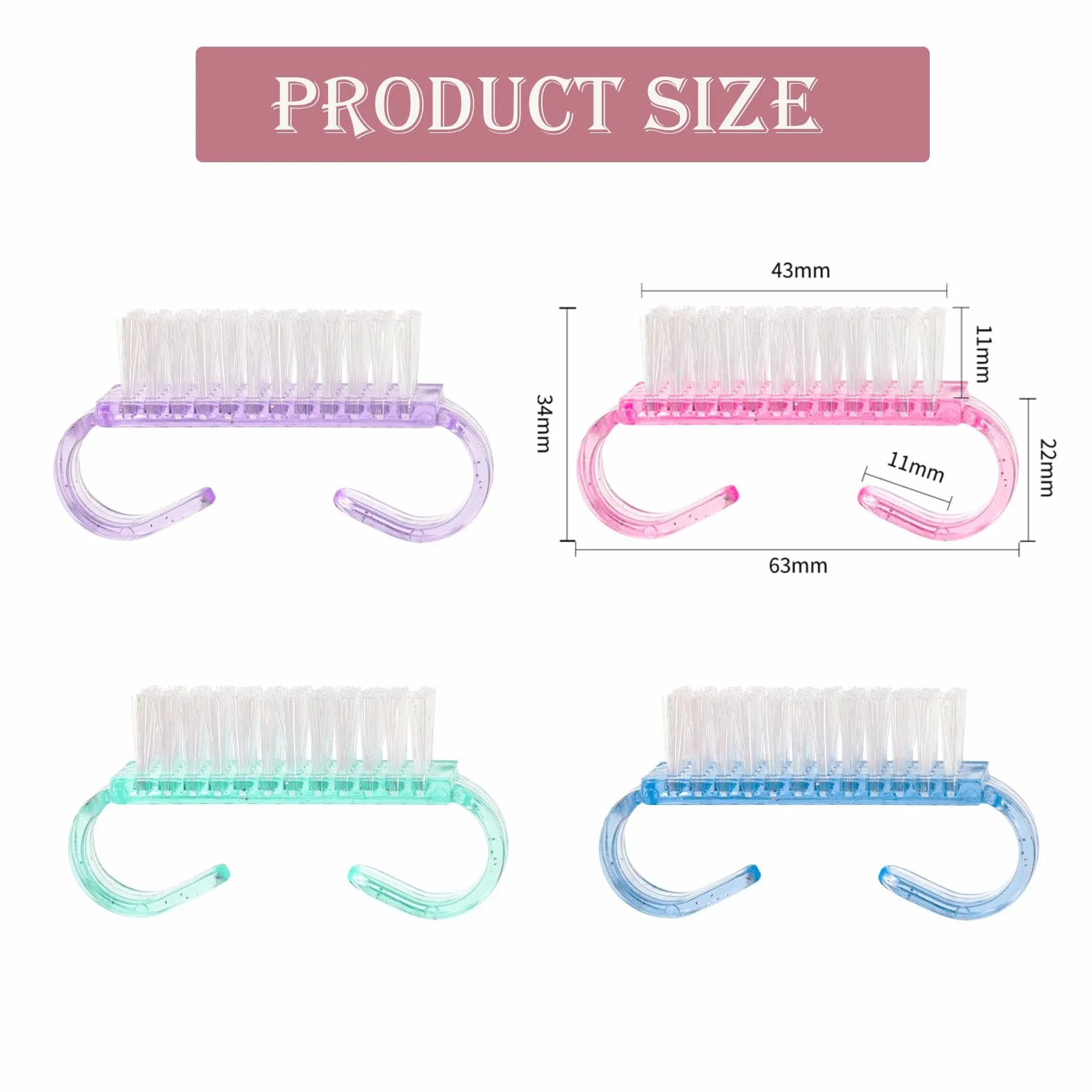 Brosse Ongles 4 Pièces avec Poignée Plastique, Brosses Nettoyage Manucure Nail Art
