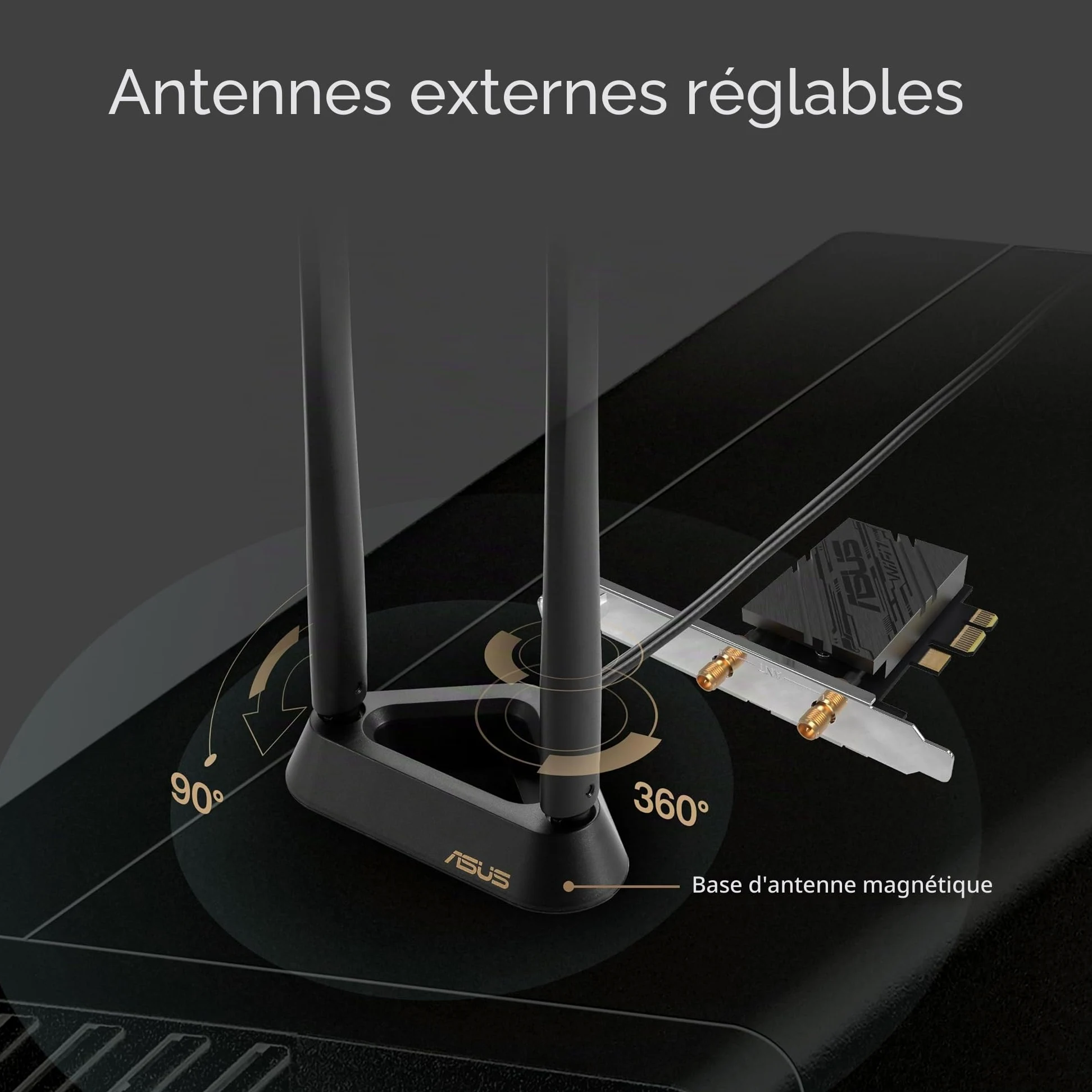 ASUS BE9400 Tri Band PCI-E WiFi 7 (802.11be) Bluetooth 5.4, sécurité réseau WPA3, OFDMA et MU-MIMO, Fonctionnement Multi-Liens, Compatible Uniquement avec Les Cartes mères lntel