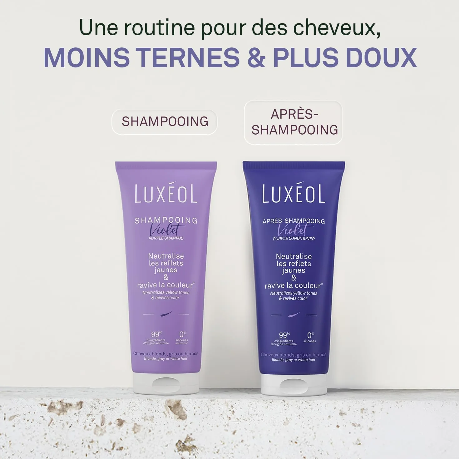 LUXEOL Après-Shampooing Violet 200 ml Neutralise Reflets Jaunes Corrige Cuivrés