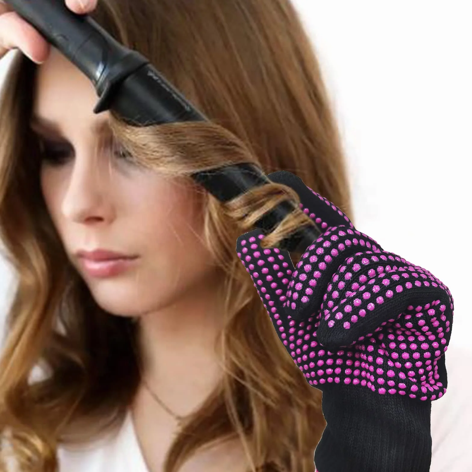 Gants de coiffure résistants à la chaleur avec picots en silicone pour fer à friser et fer plat