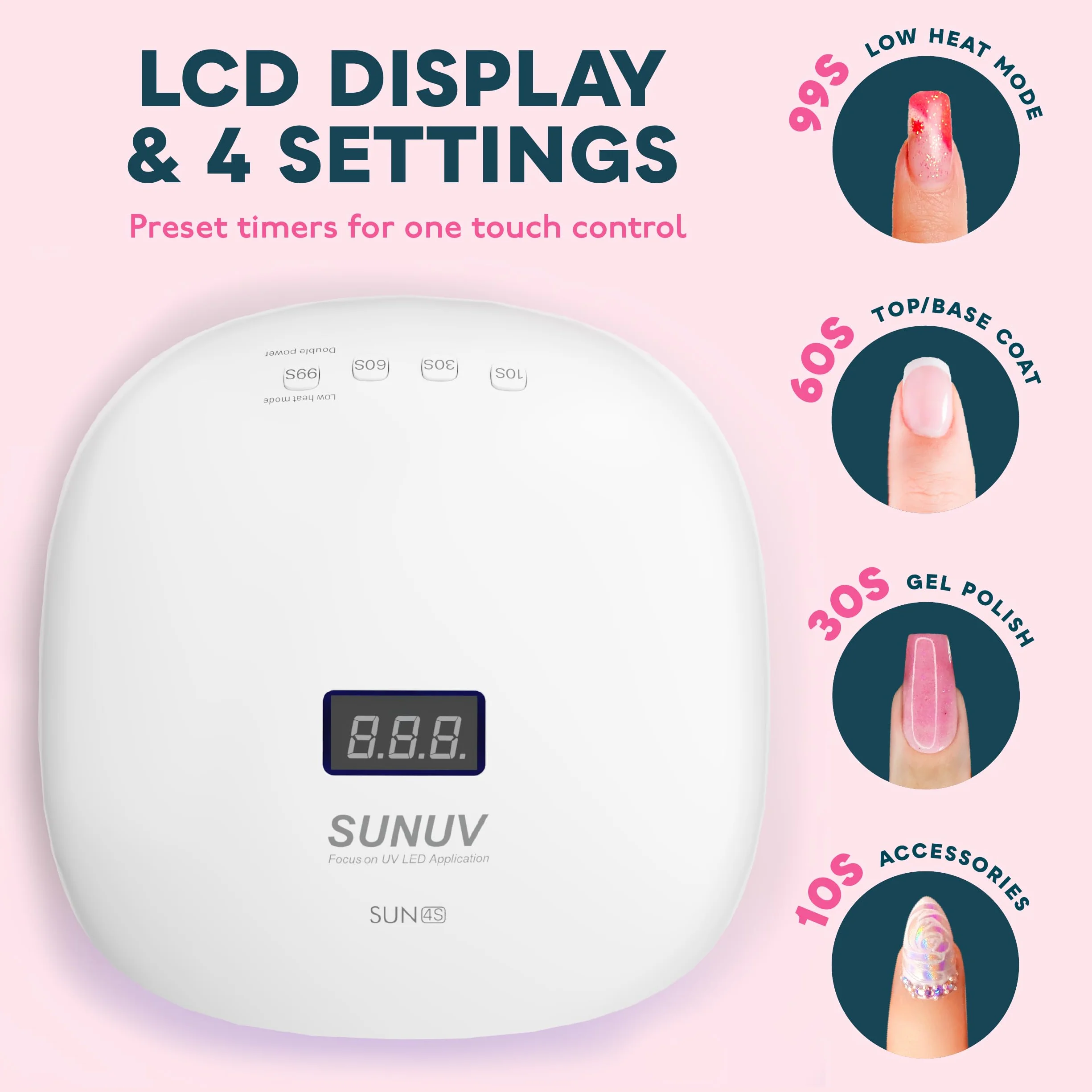 SUNUV Lampe à Ongles UV LED SUN4S Rose avec Minuterie et Capteur Automatique