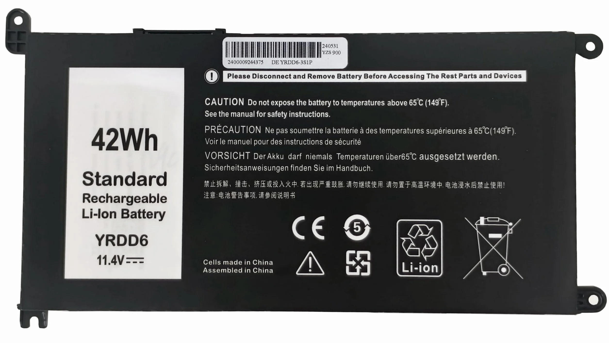 YRDD6 pour Dell Inspiron 5481 5583 3584 3781 Vostro 5481 5581 3583 5590 5490 3500 Latitude 3500, 42Wh