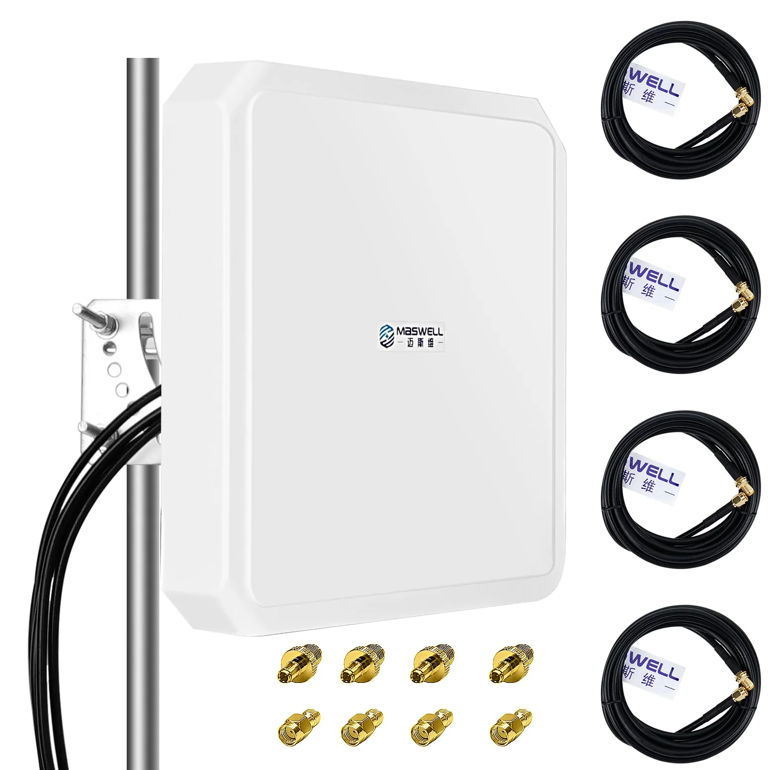 Maswell 4G LTE 5G Antenna, 10dBi High Gain 4X4 MIMO External Antenna, 600-8000MHz for 4G LTE 5G NR UWB Routers & Gateways​​ for Vodafone O2 Three EE, WiFi 7 Ready, SMA-Male/TS9/RP-SMA (Full Kit)