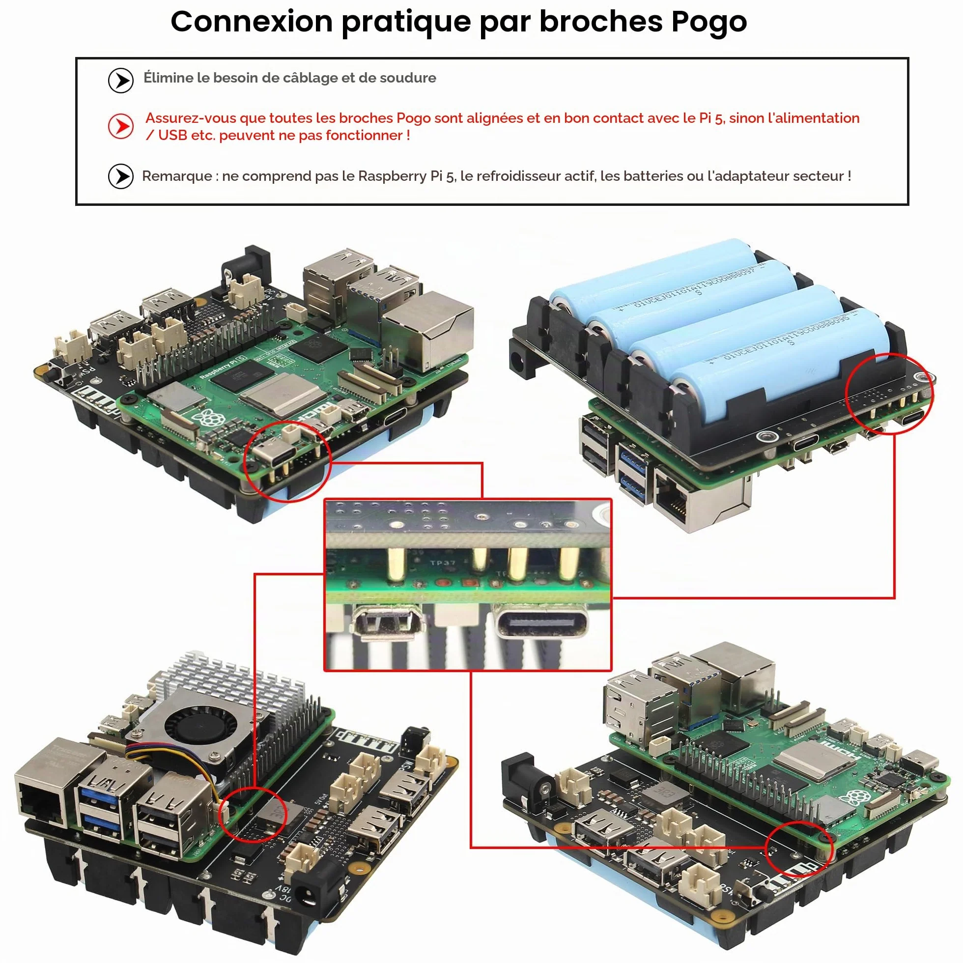 Geekworm Raspberry Pi 5 UPS X1202, 4-Cell 18650 UPS 5.1V 5A Output, 6-18V Input