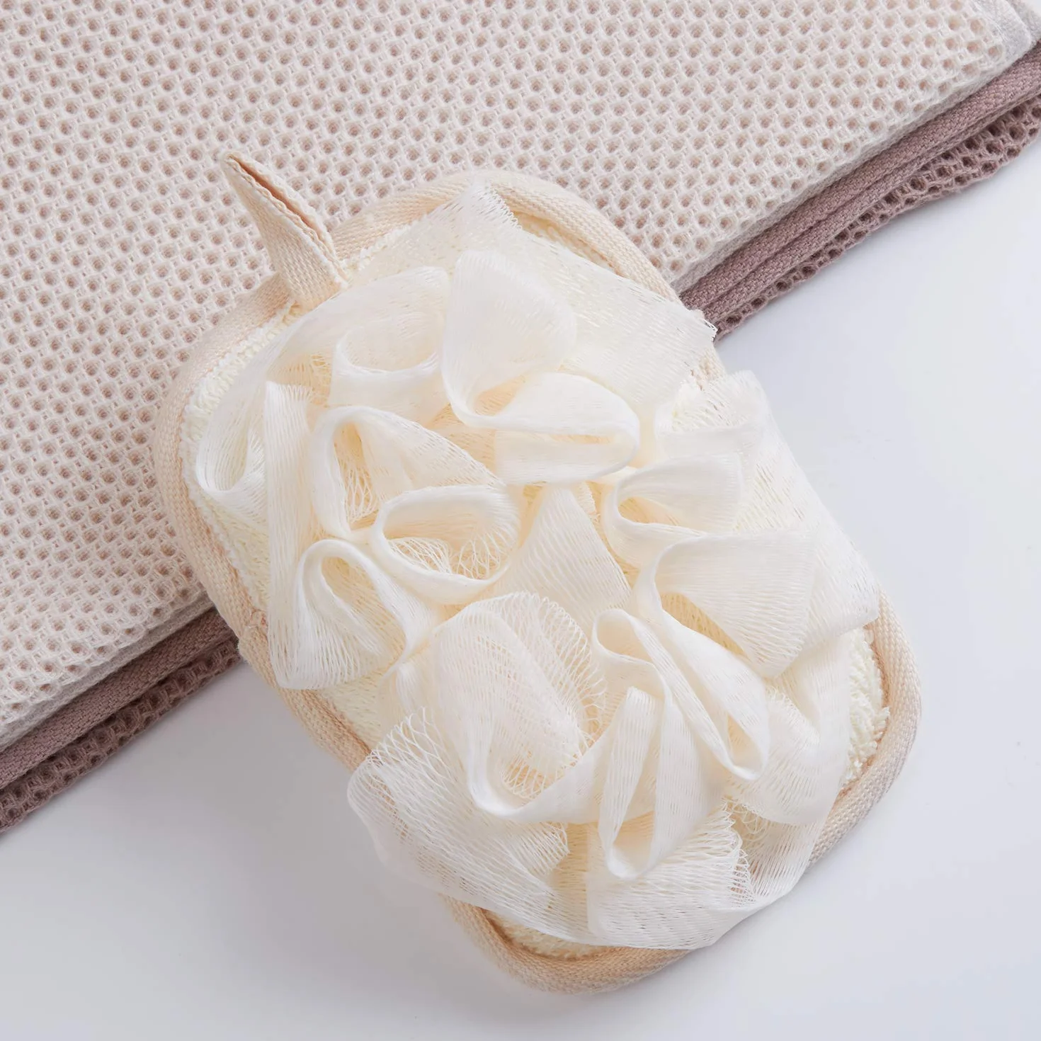 Éponge Luffa 2 en 1 Exfoliante & Gant pour Peeling, 1 Pièce Réutilisable pour Douche