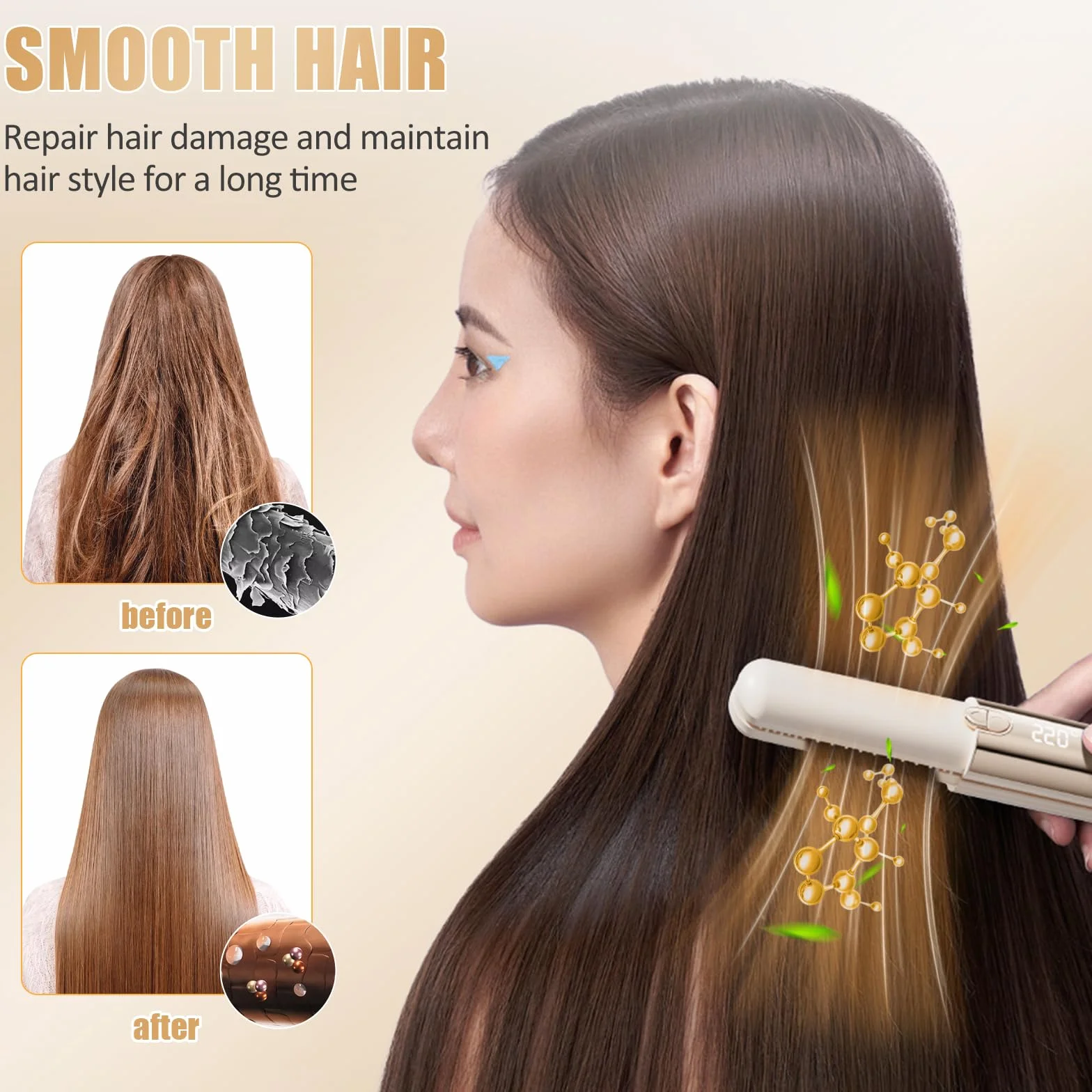 Lisseur Cheveux Mini Fer à Lisser Céramique 7 Températures 160℃-220℃ LCD-Display Voyage (Blanc)