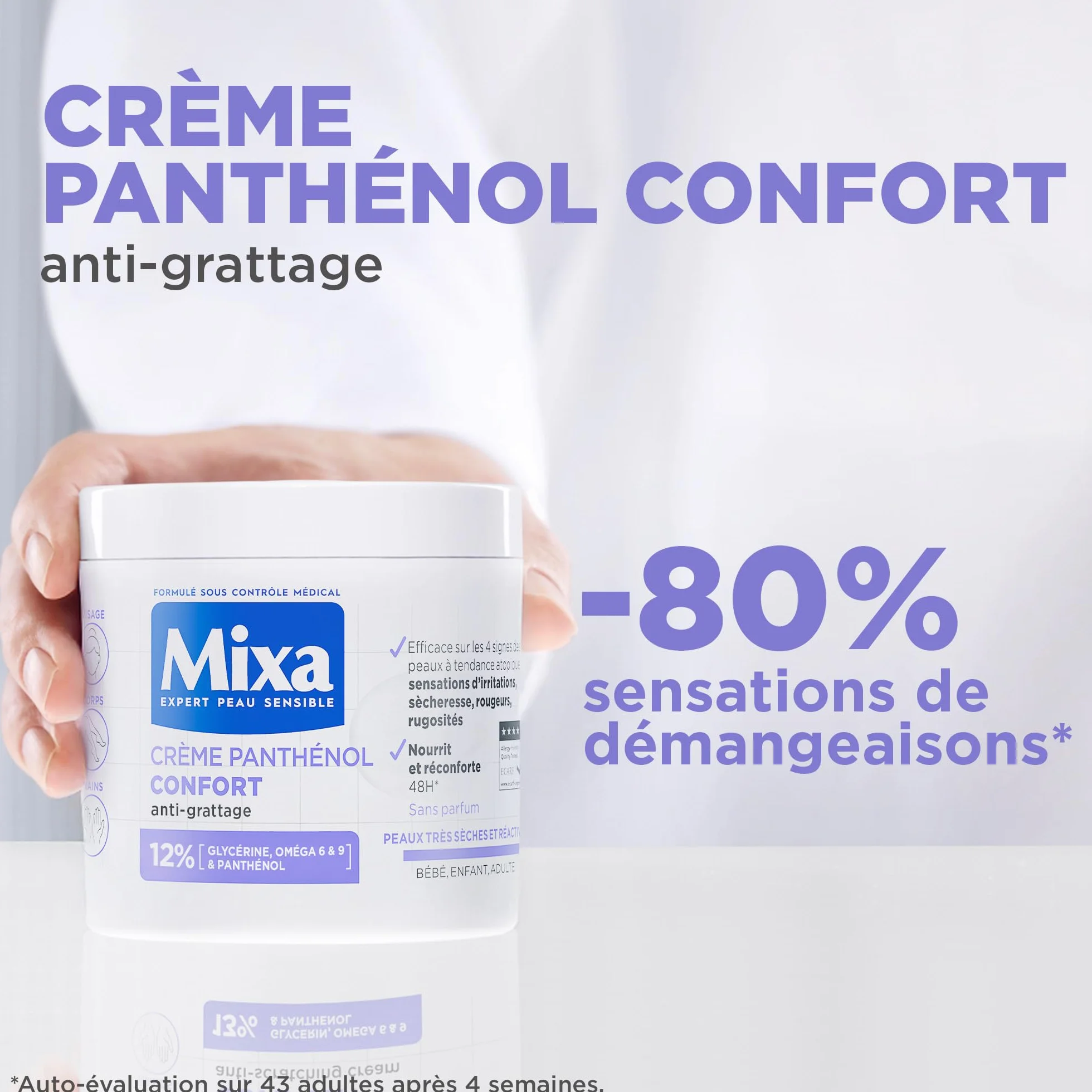 Mixa Crème Panthénol Confort Anti-Démangeaisons Peaux Très Sèches Hypoallergénique Sans Parfum 400ml