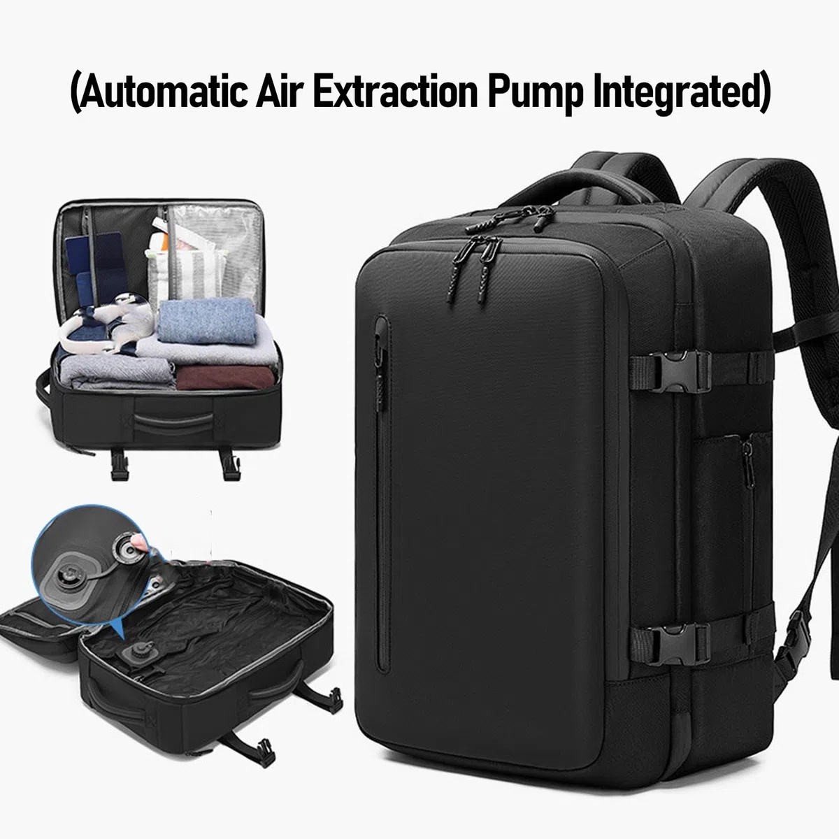 Dpofirs Backpack de Voyage à Vide, Sac à Dos Extensible 22L, avec une Pompe à Vide, un Ordinateur Portable de 19 Pouces, un Sac de Compression de Phoque, pour les Voyages D'affaires