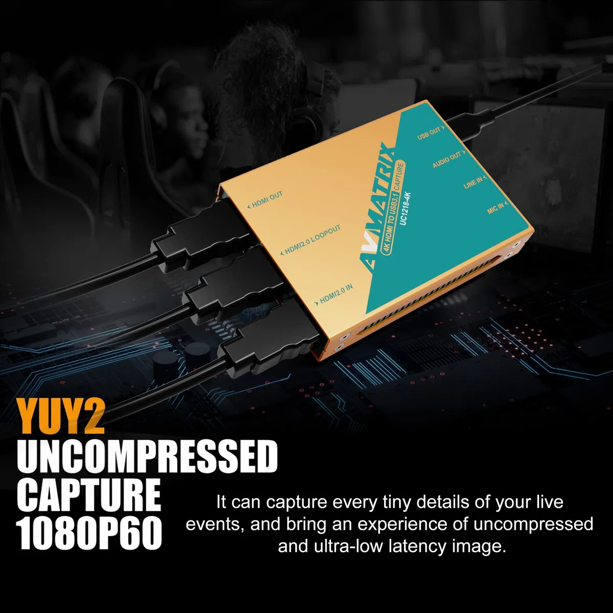 AVMATRIX UC1218-4K Carte de capture 1440p/4K 1080P60 non compressée (YUY2) Capture pour jeu en direct, latence ultra-faible PS5 PS4/Pro Xbox Series X/S Xbox One X/S sur PC et Mac
