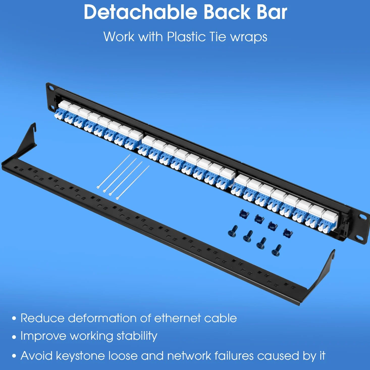 Lot de 8 panneaux de brassage LCUPC en fibre, 48 ports 1U 48,3 cm, chargés avec 24 adaptateurs à fibre optique duplex monomode LC UPC