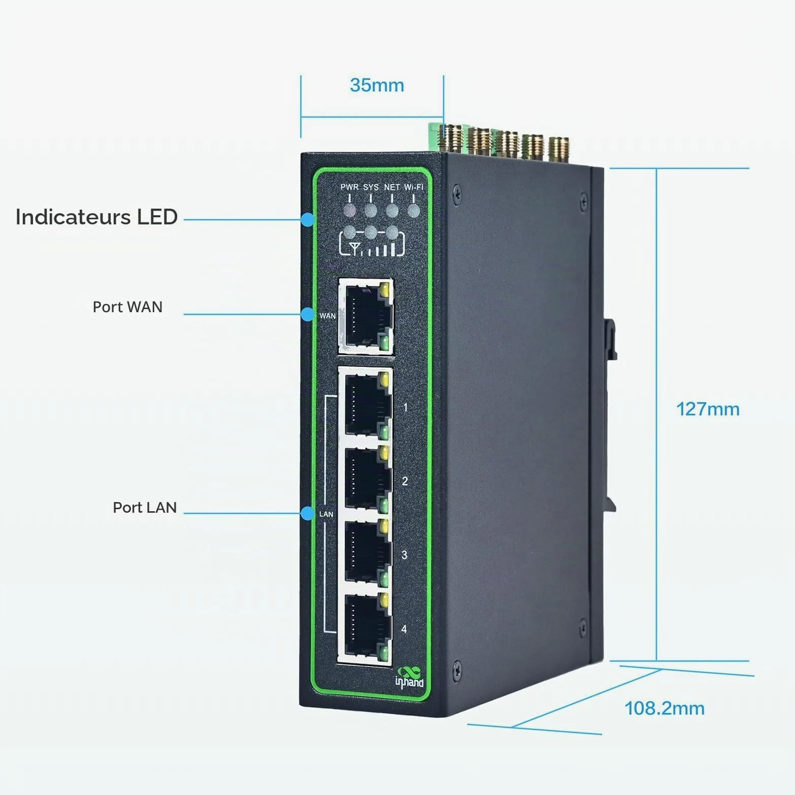 InHand Networks IR315 Routeur 4G LTE Industriel, Wi-FI, 5 Ports Ethernet, Double SIM, RS232/RS485 & GNSS, Passerelle Modbus, VPN, Rail DIN, Solution Professionnelle pour Automation et Télémétrie