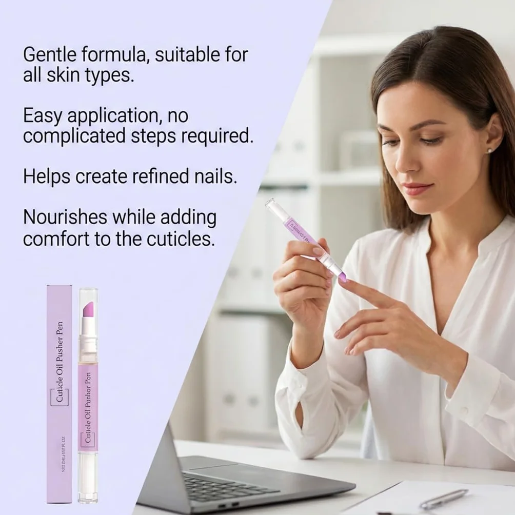 Stylo Repousse-Cuticules 2 en 1 - Cuticle Oil Pusher Pen with Ceramic Tip for Dry Cracked Nails