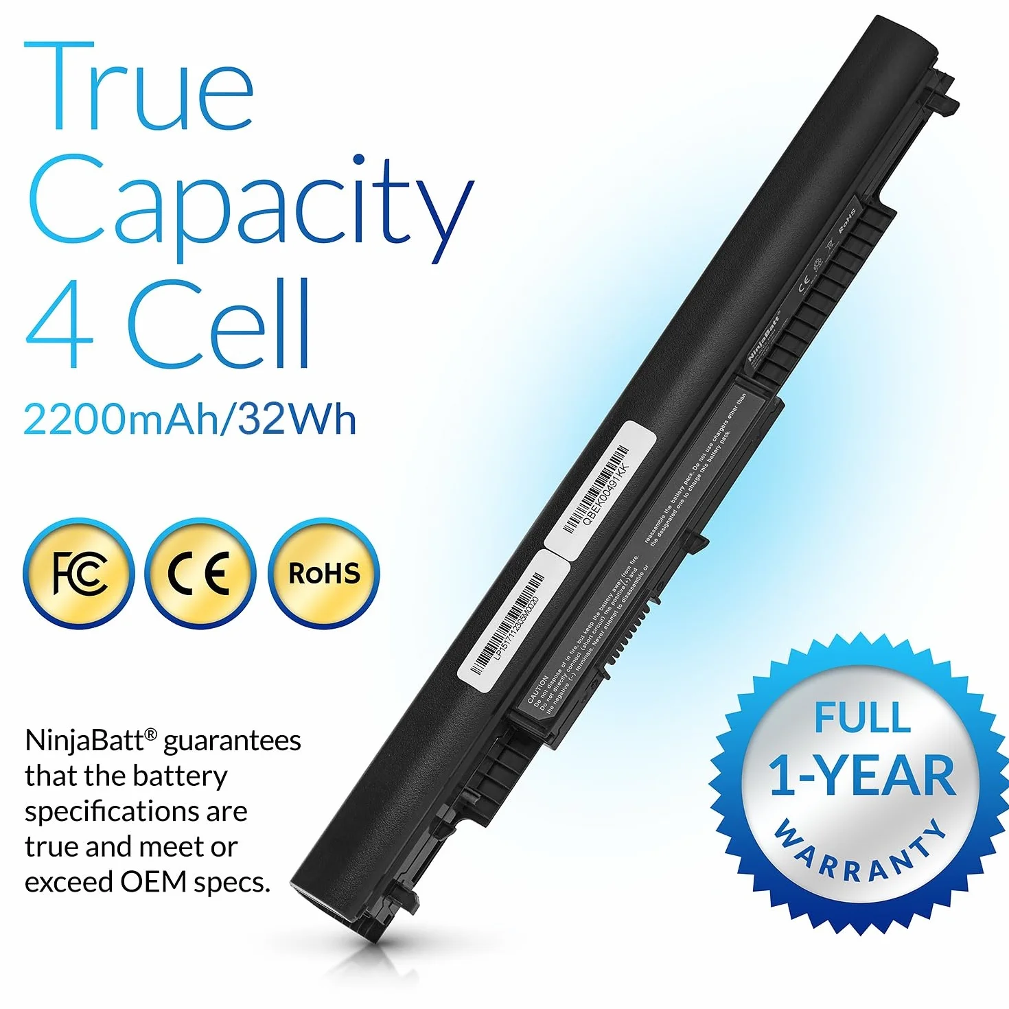 NinjaBatt Batterie pour HP 807957-001 807956-001 HS04 HS03 HSTNN-LB6V 807612-421 HSTNN-LB6U 250 G5 807611-421 TPN-C125 15-AF067SA 843532-851 Longue Durée 4 Cellules 2200mAh 33Wh