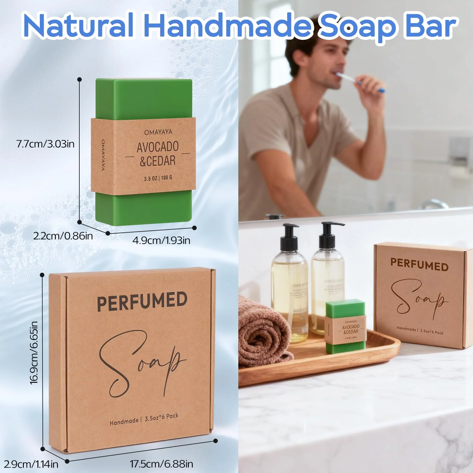 Savon de douche pour homme 100 g solide naturel lot de 6