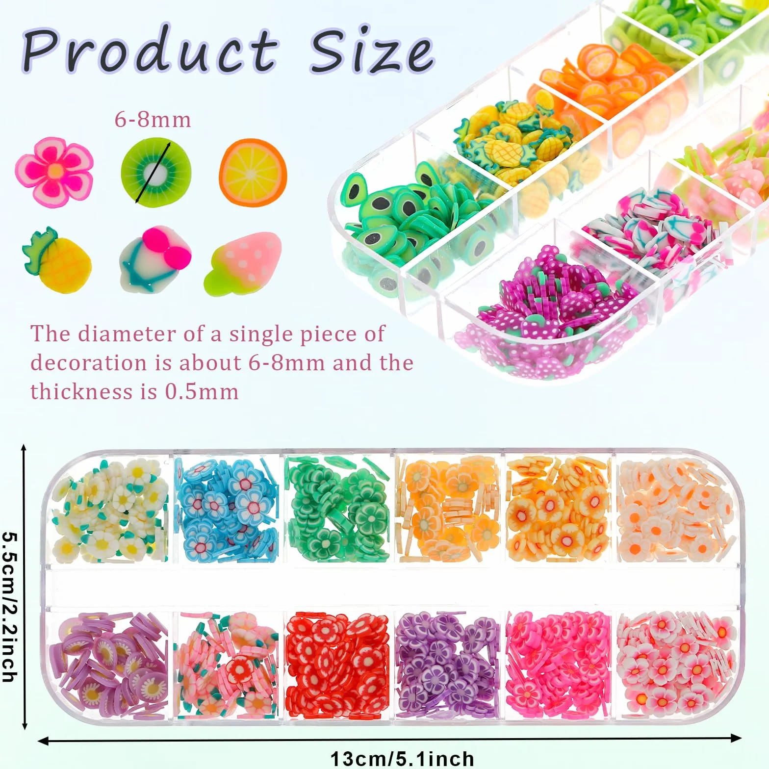 simarro Lot de 1000 disques de fruits pour ongles - Breloques mignonnes en forme de fleurs de fruits - Mini disques de fruits 3D - Pour nail art, téléphone portable, bricolage, décoration