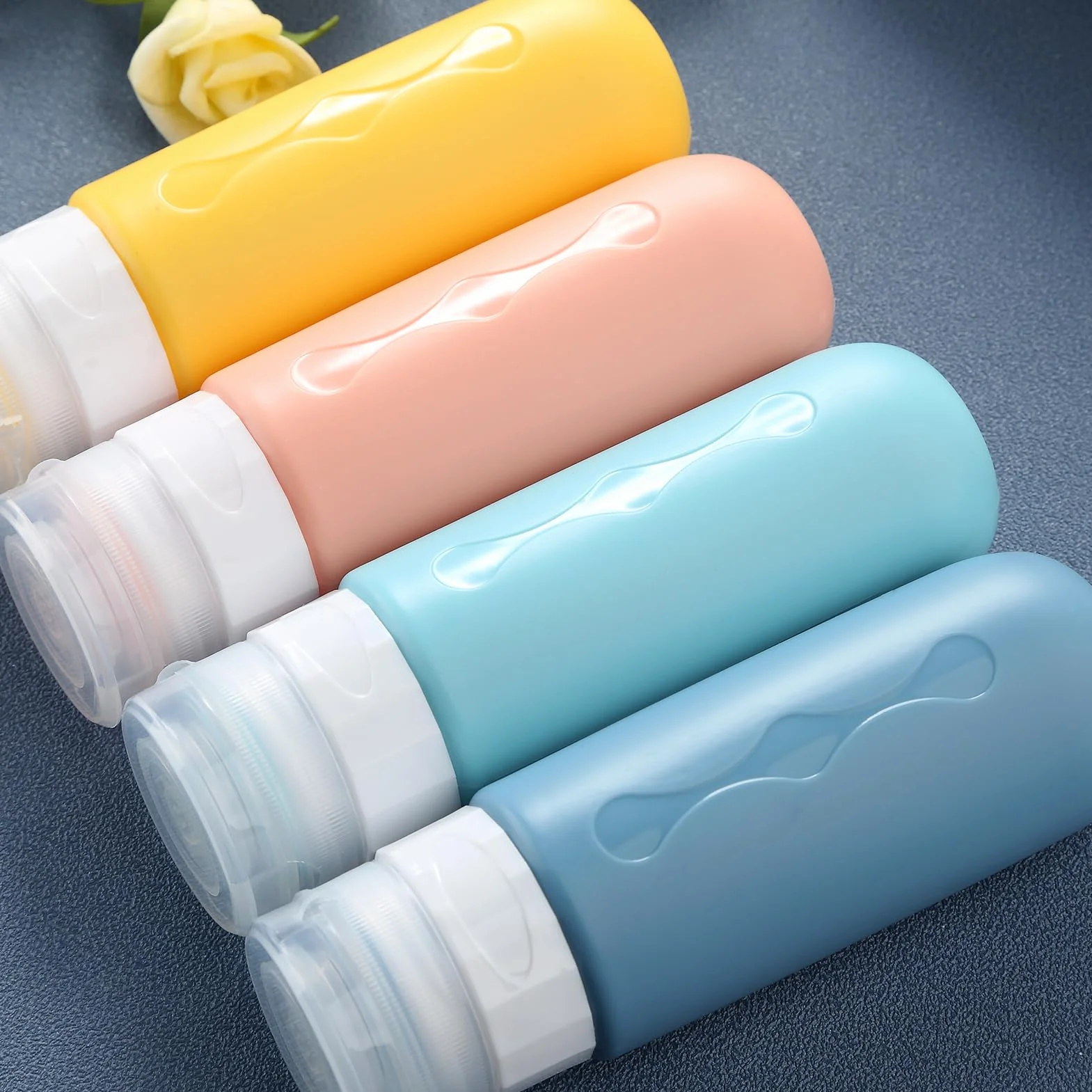 Gemice Flacons de Voyage 4Pcs Étanches Bouteille Silicone 89ml Accessoires Aéroport Shampooing Lotion