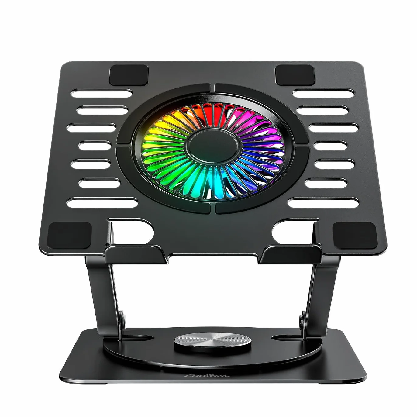 Support portable avec ventilateur silencieux RGB 11 cm pour ordinateur portable, base réglable hauteur rotation 360°